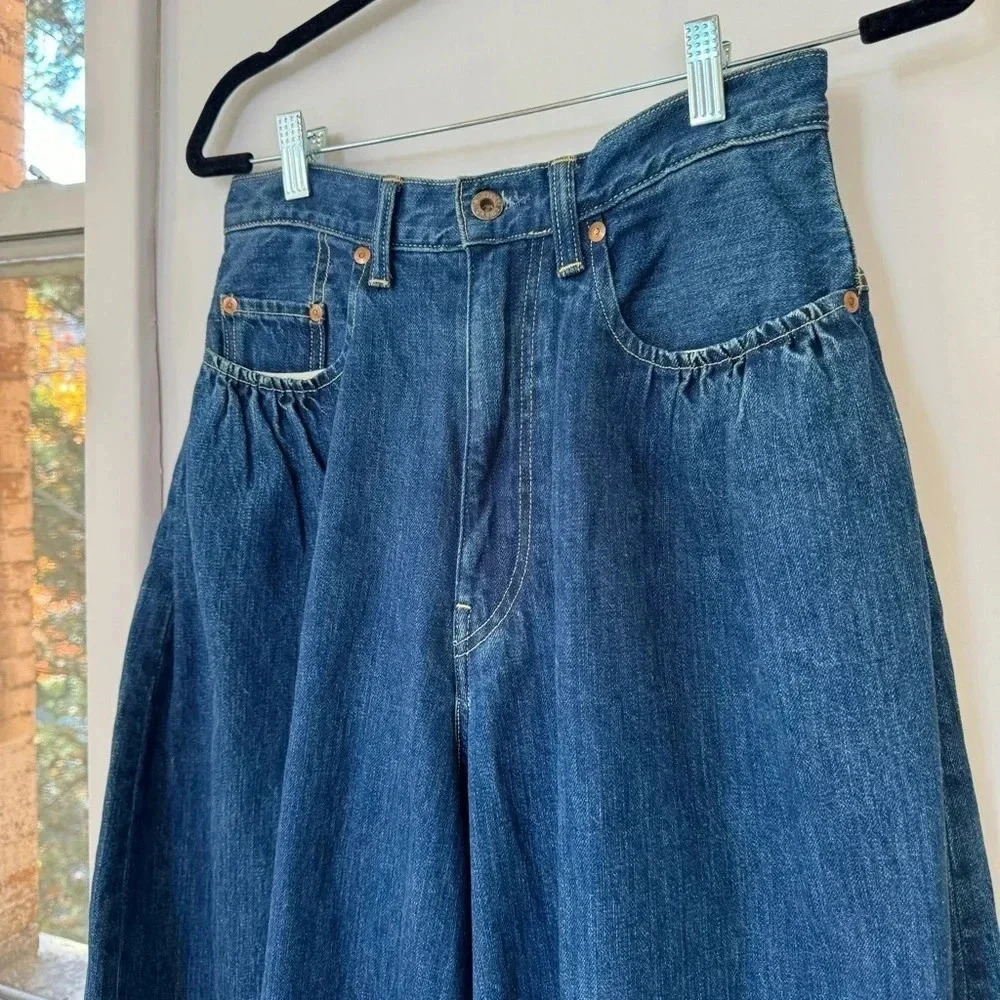 New Kapital Wide Leg Jeans Belted Blue Size 1 - Picture 9 of 11